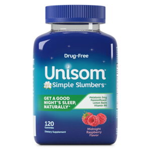 Unisom Simple Slumbers Drug Free Sleep Aid Gummies Melatonin 5mg Midnight Raspberry, Purple, 60 Count